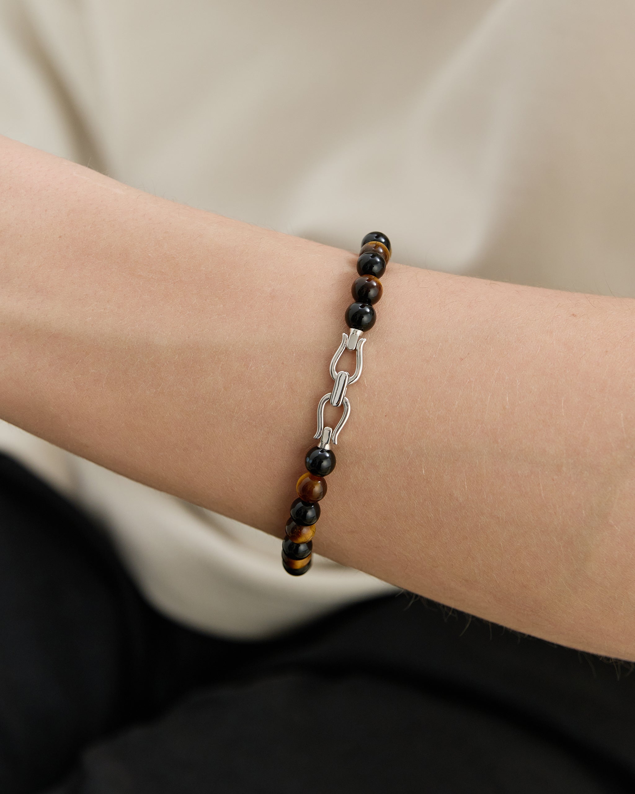 Men's Black Onyx Tiger's Eye Beaded Bracelet