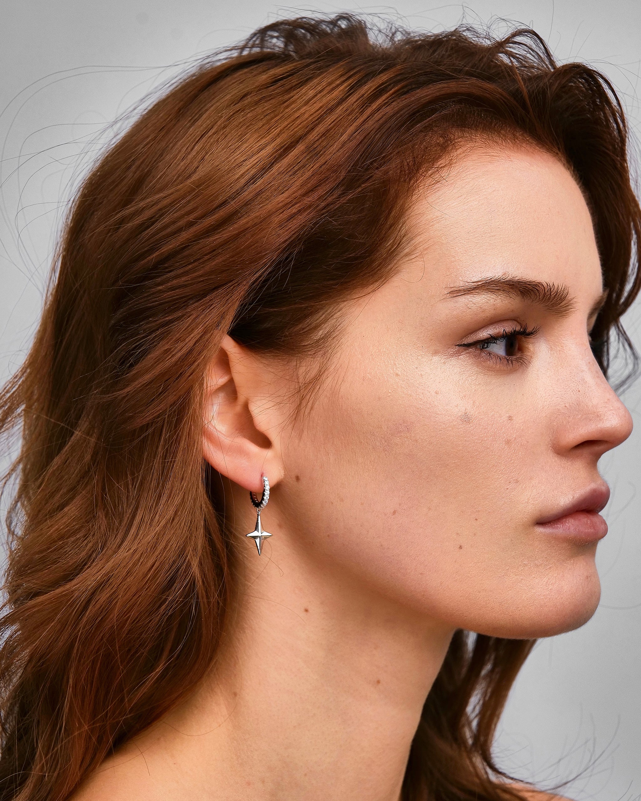 Sterling Silver Star Drop Hoops for Women