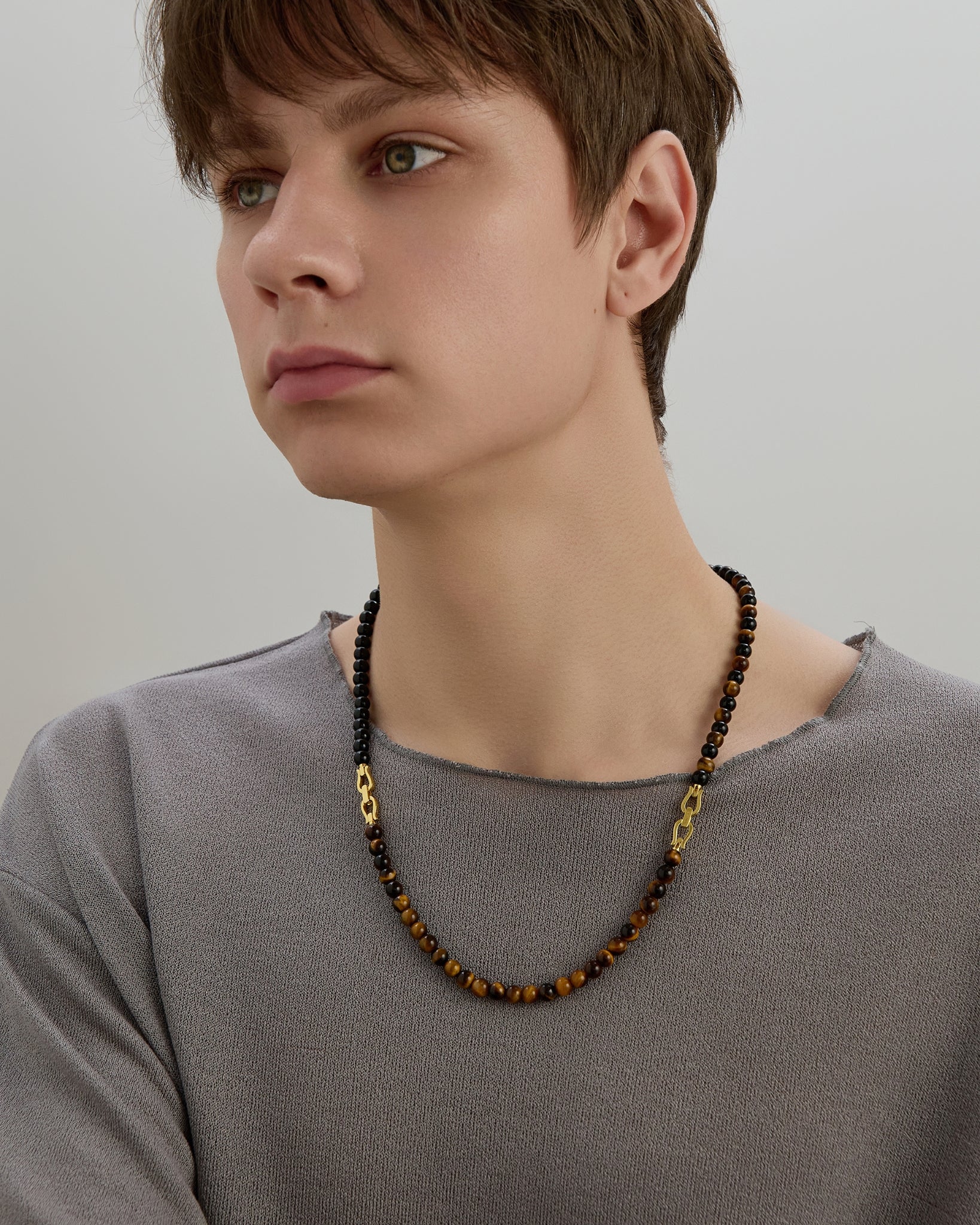 Men's Black Onyx Tiger's Eye Beaded Necklace