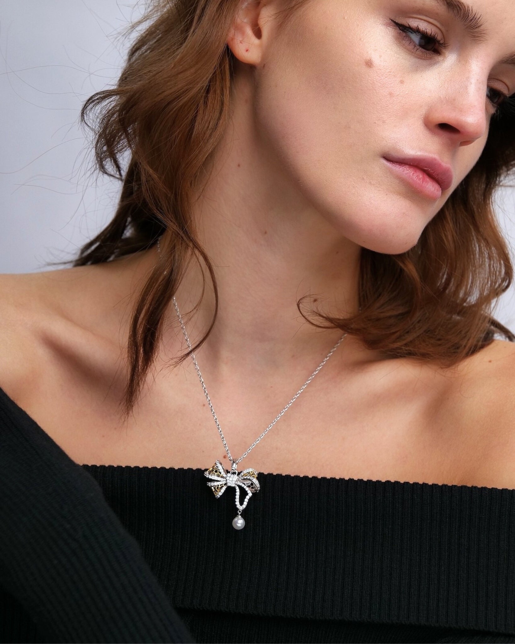 Lace Bow Pendant Necklace for Women