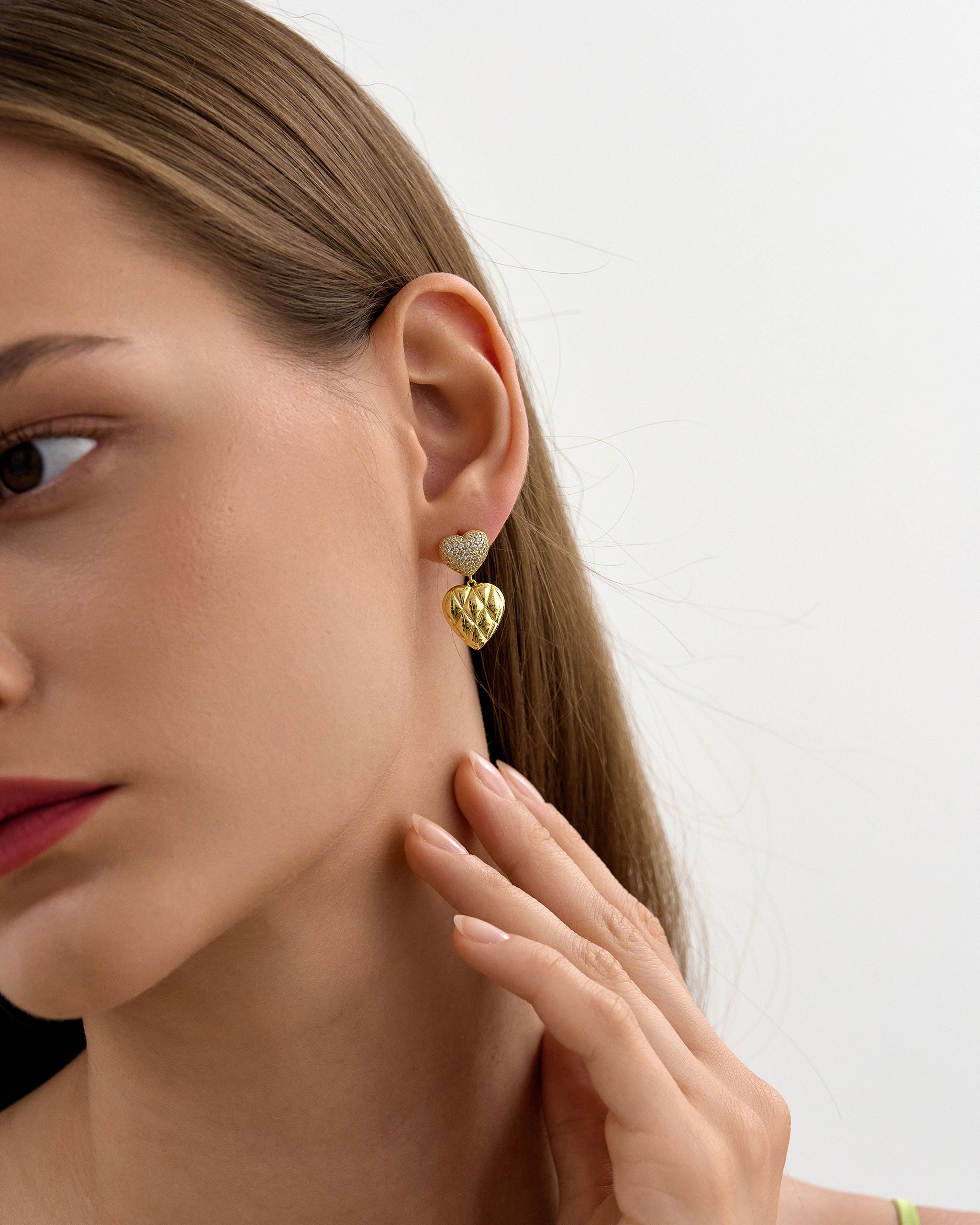 18K Gold Vermeil Dual Heart Earrings for Women