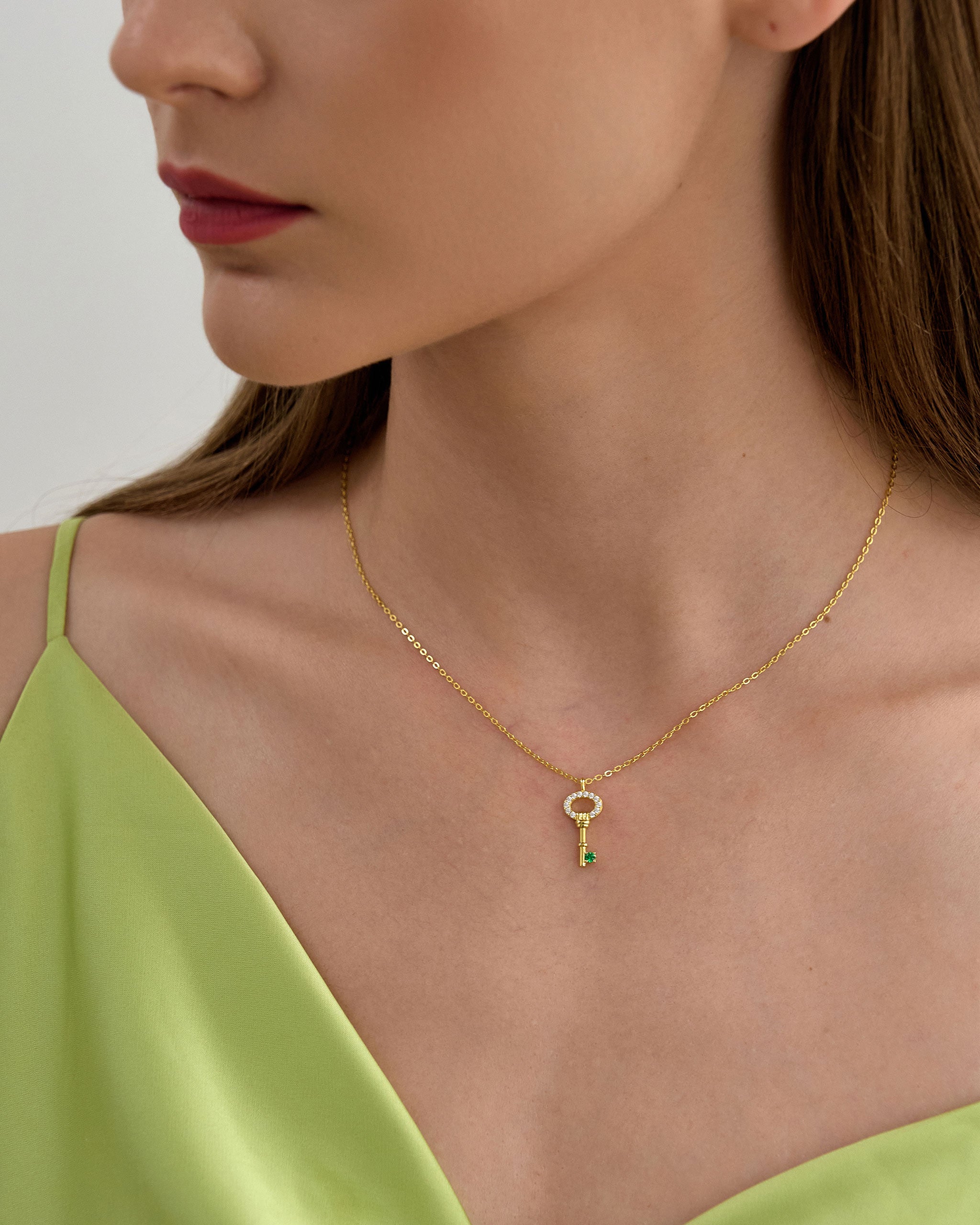 Women Gemstone Key Necklace