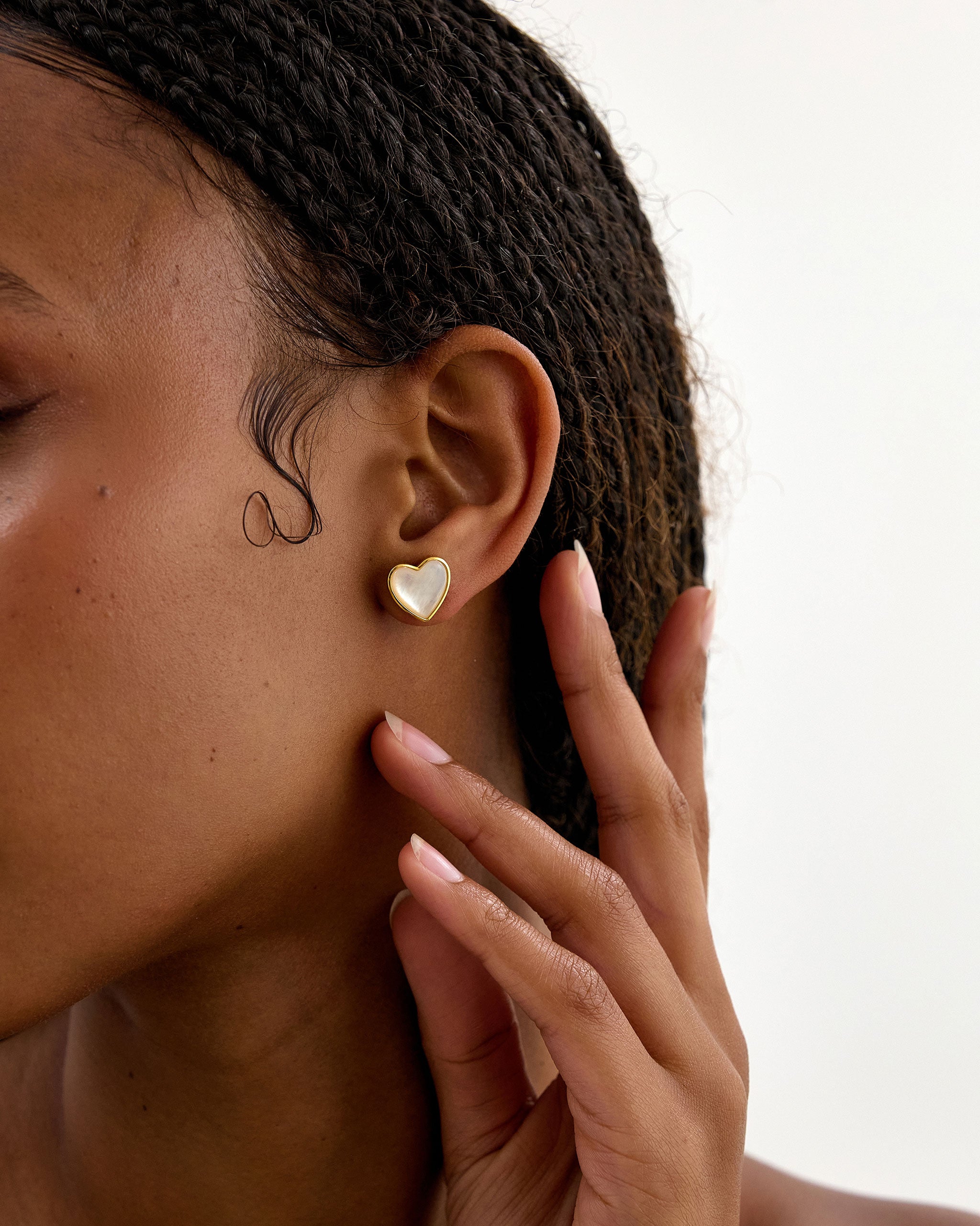 Milky White Heart Studs for Women