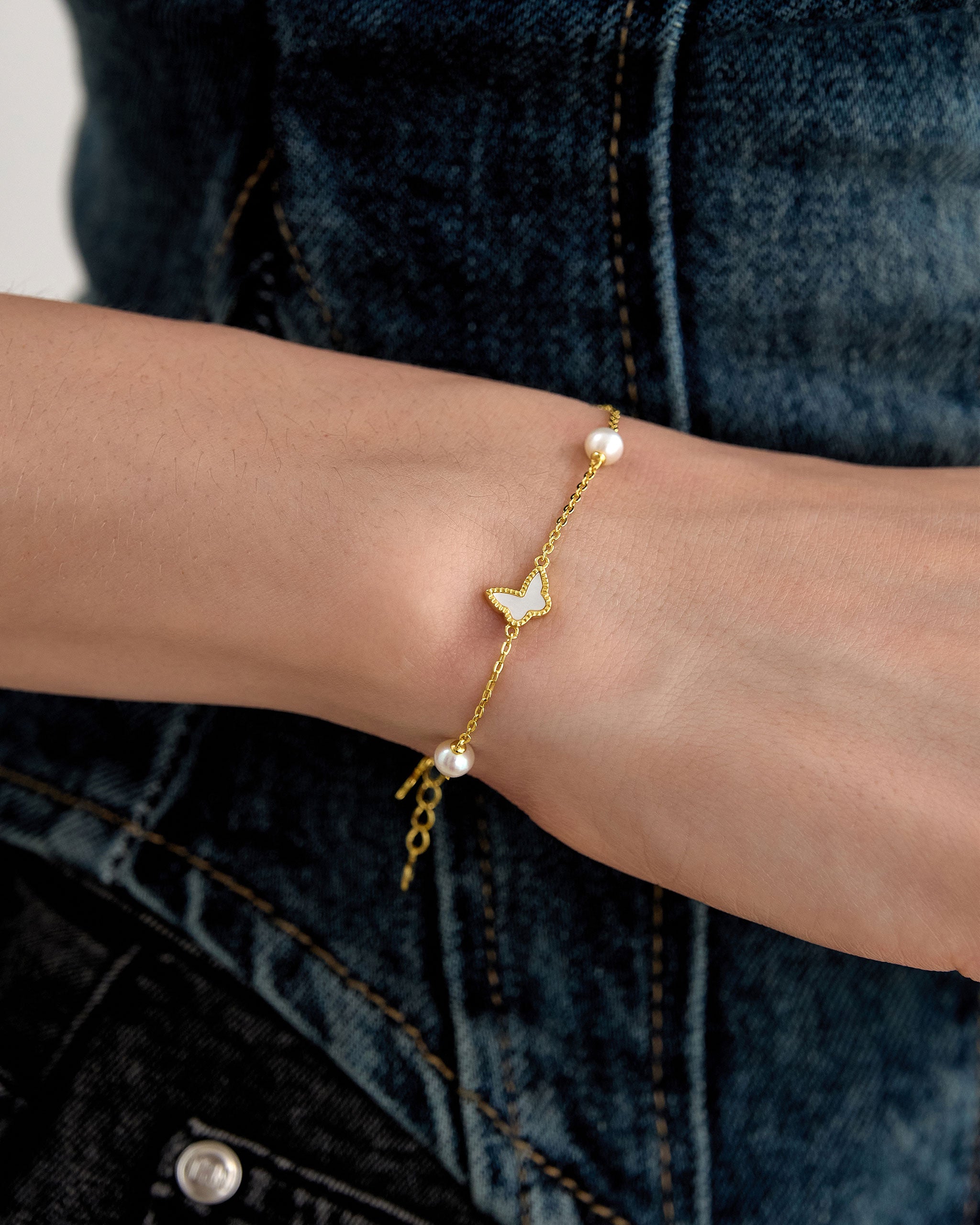 Two Butterfly Pearl Bracelet