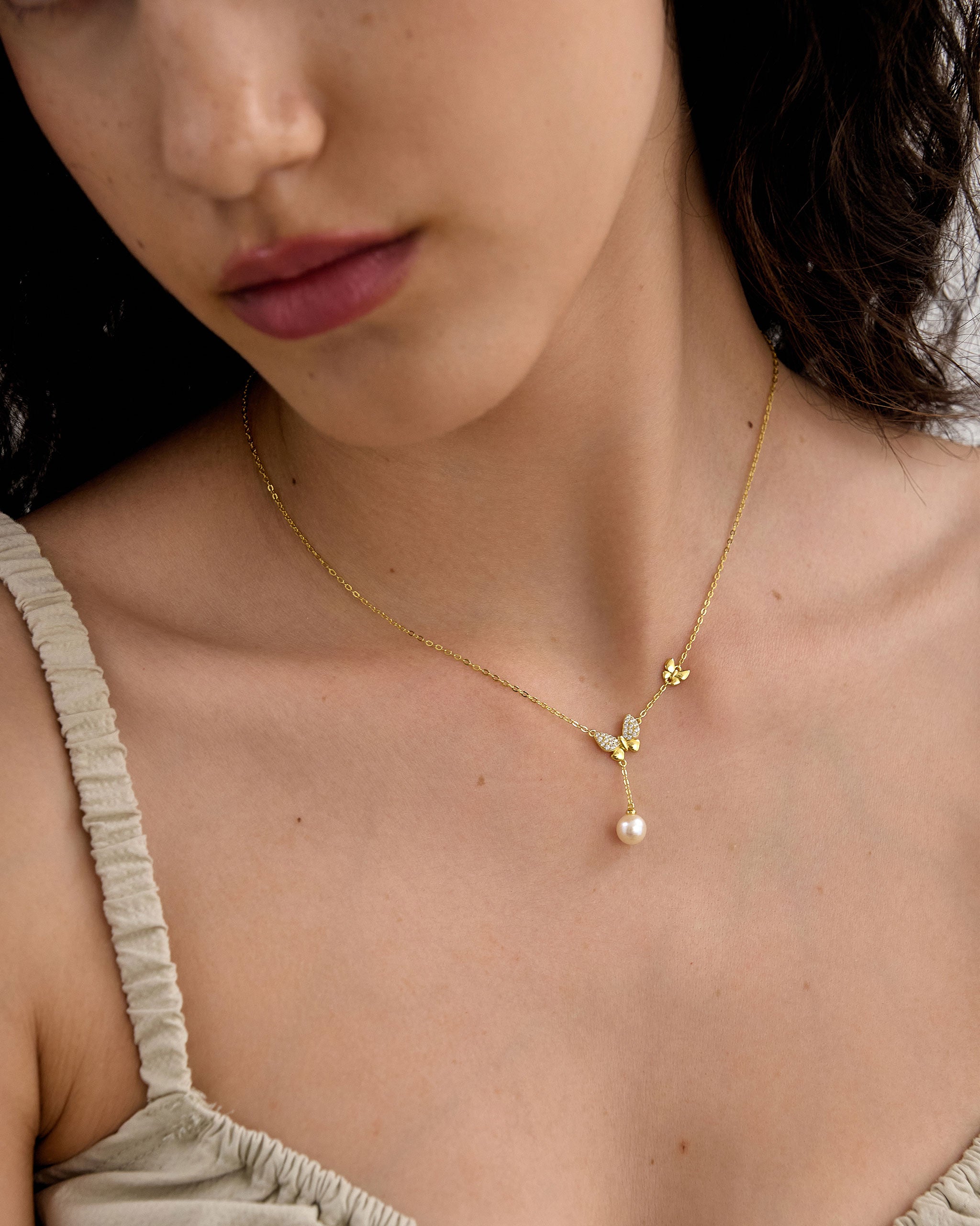 Two Butterfly Pearl Necklace