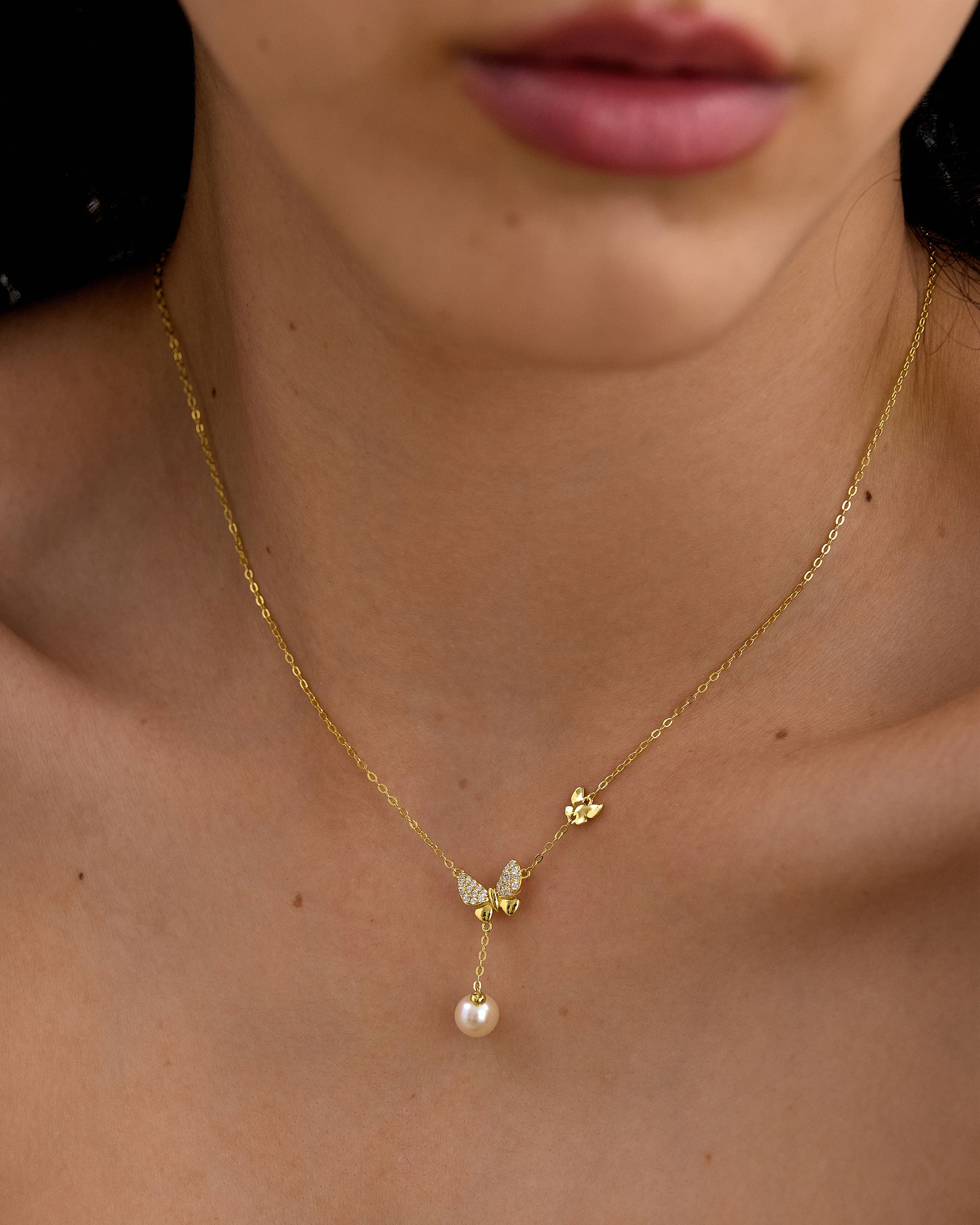 Two Butterfly Pearl Necklace