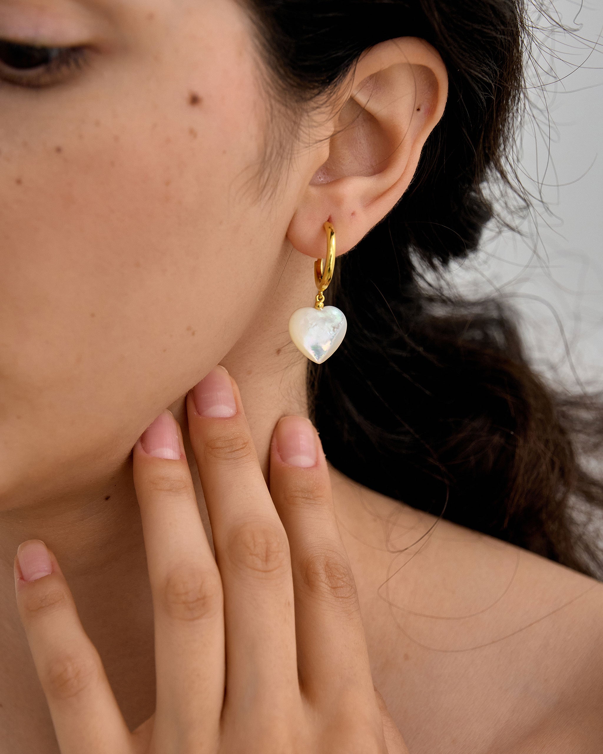 Mother of Pearl Heart Drop Earrings