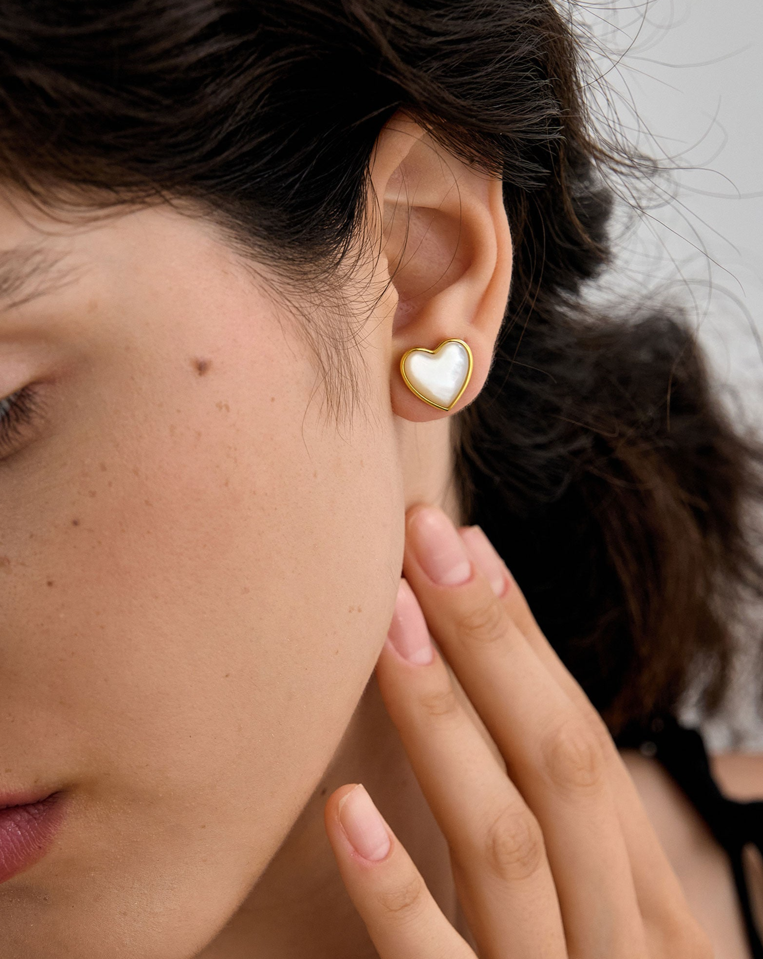 Milky White Heart Studs for Women