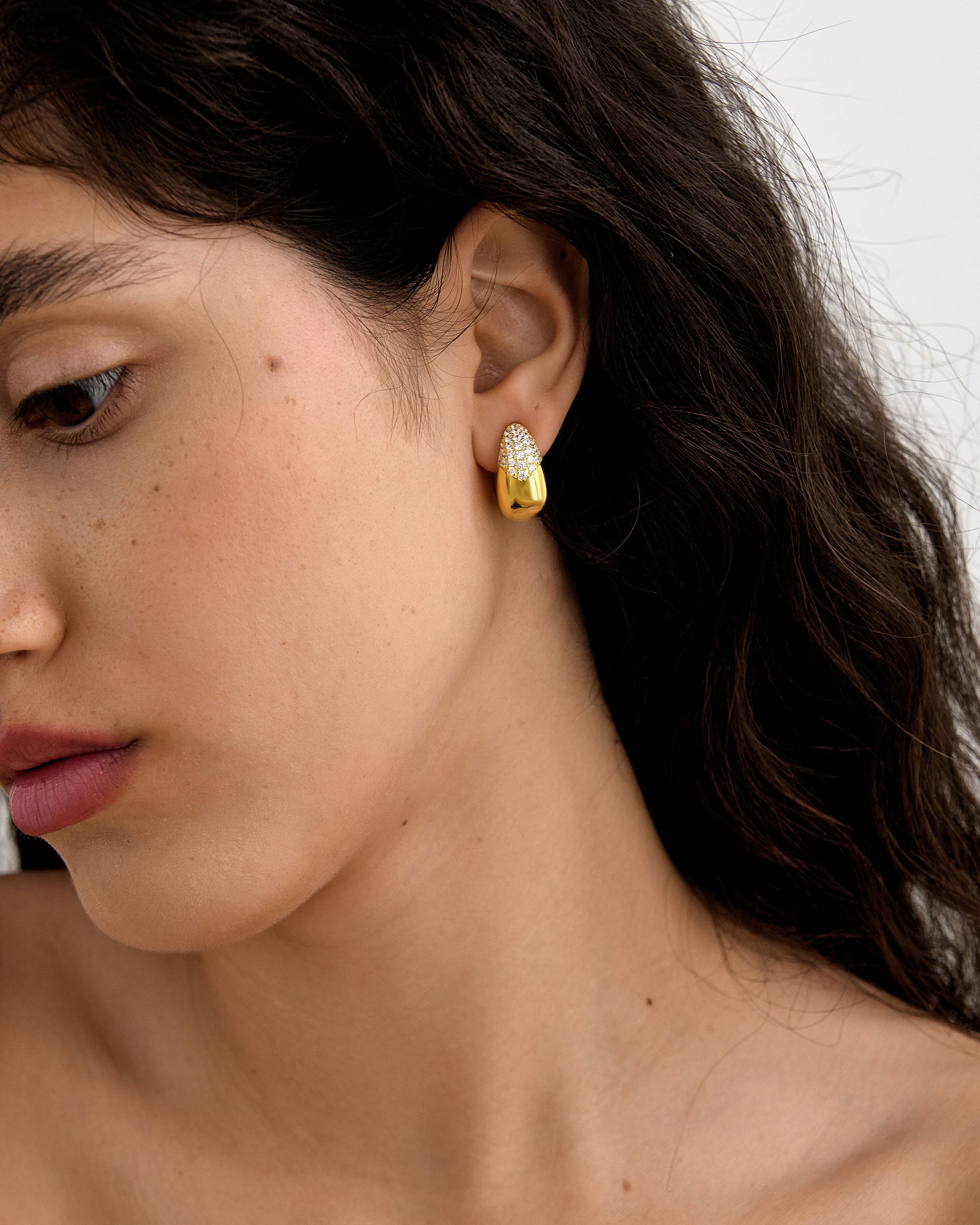 18K Gold Vermeil Pavé Bay Earrings for Women