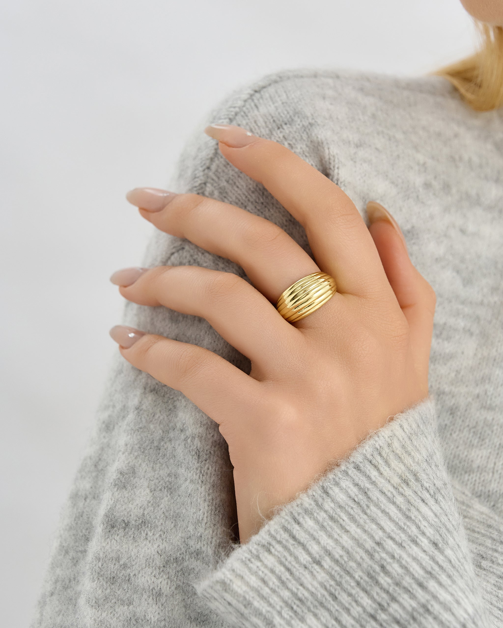 18K Gold Vermeil Ripple Ring for Women
