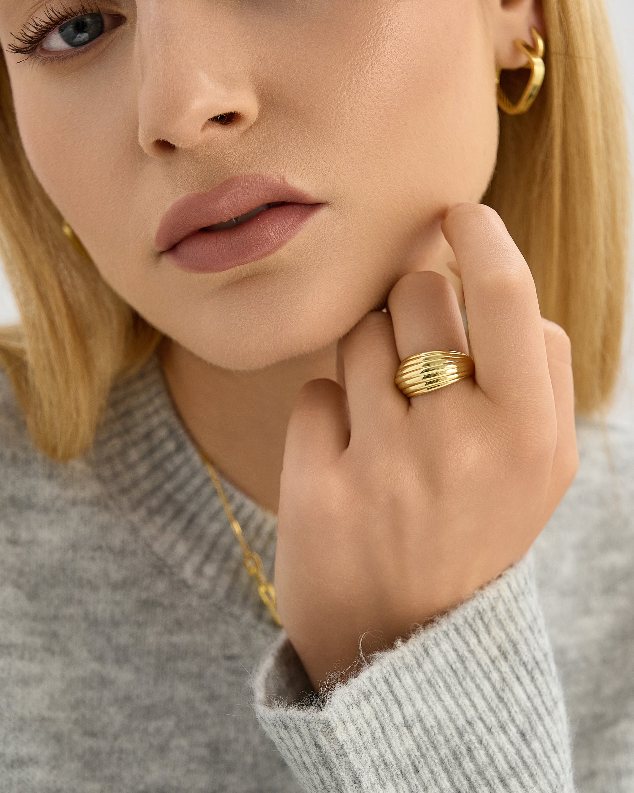 18K Gold Vermeil Ripple Ring for Women