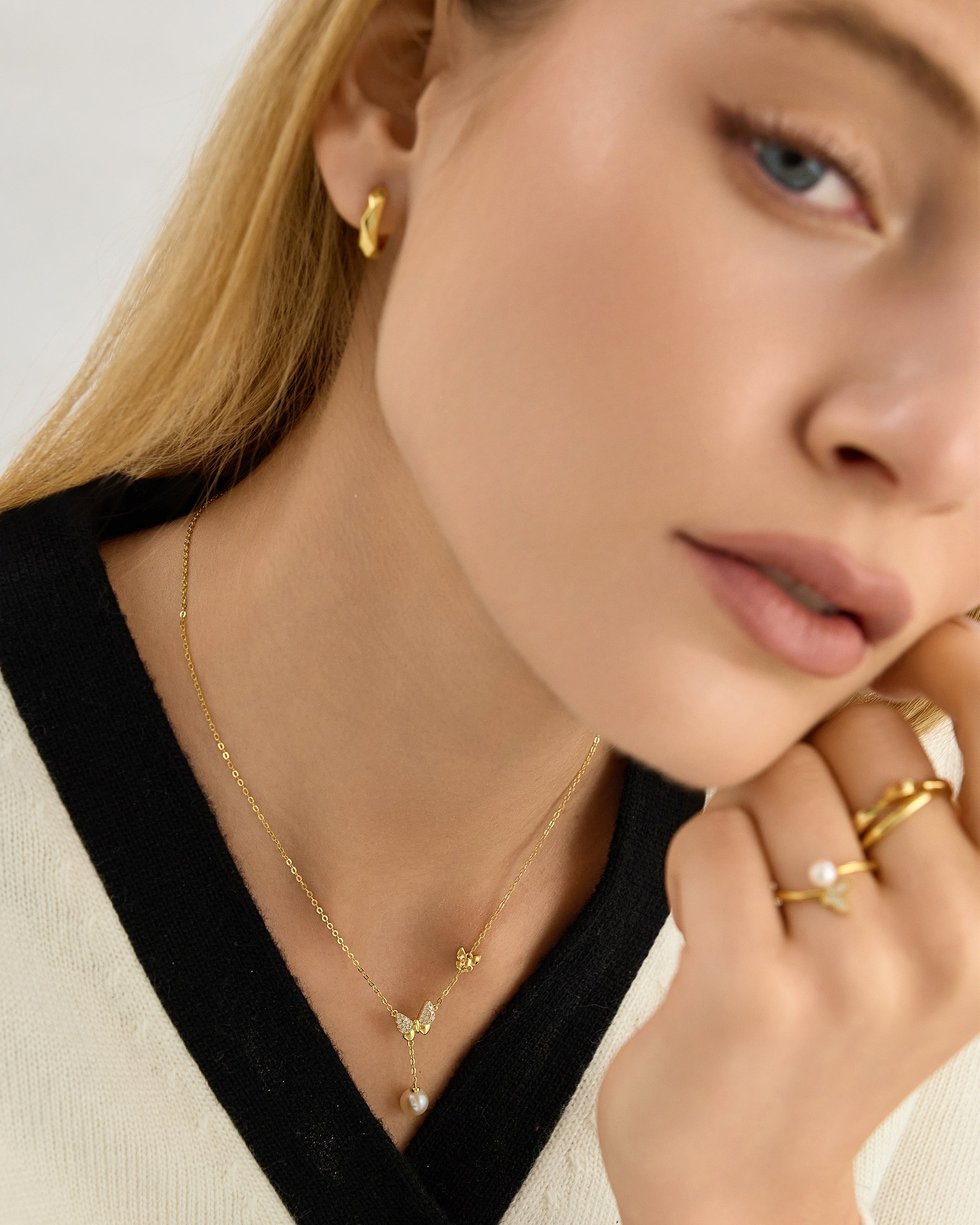 Two Butterfly Pearl Necklace