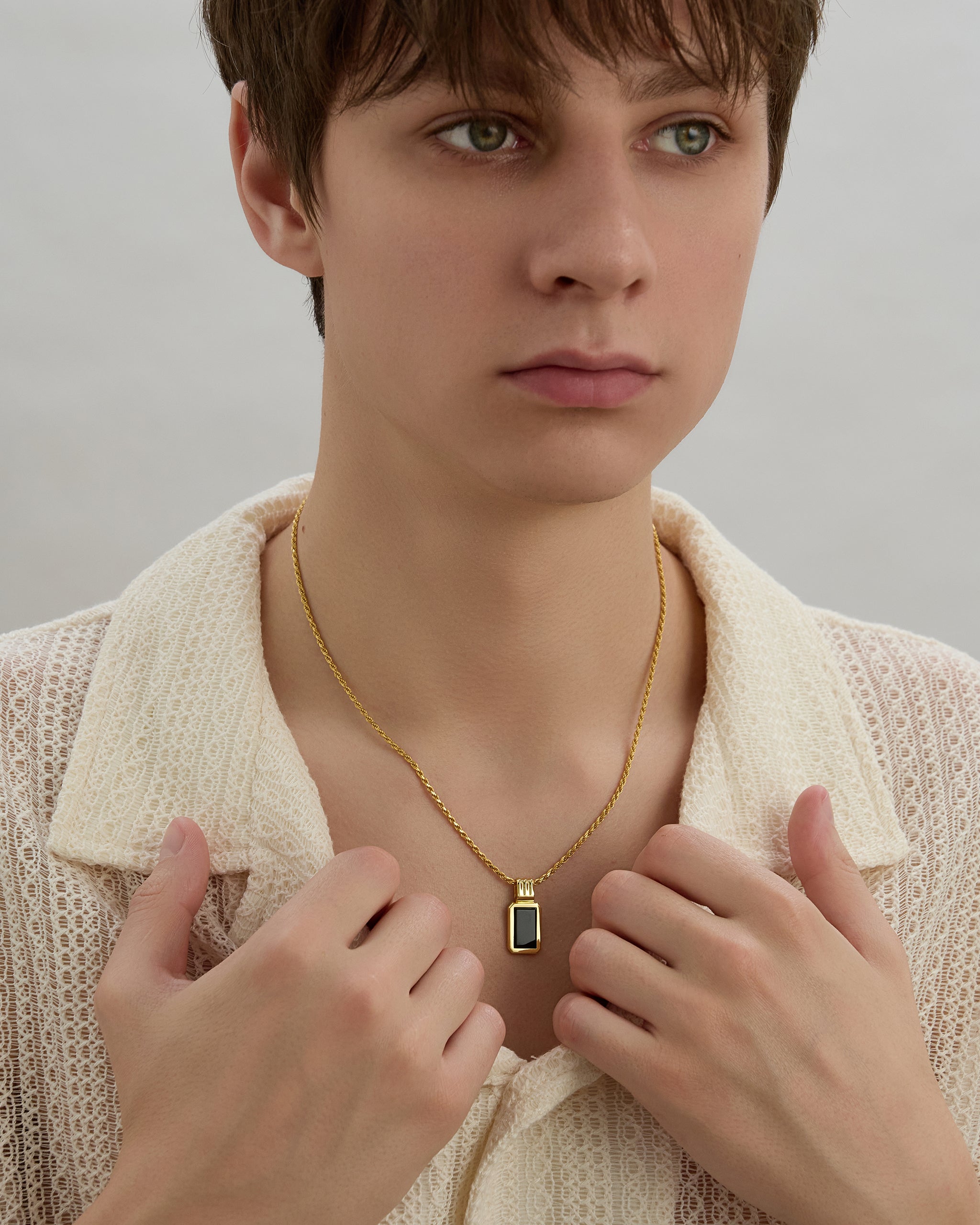 Black Onyx Gold Pendant Necklace for Men