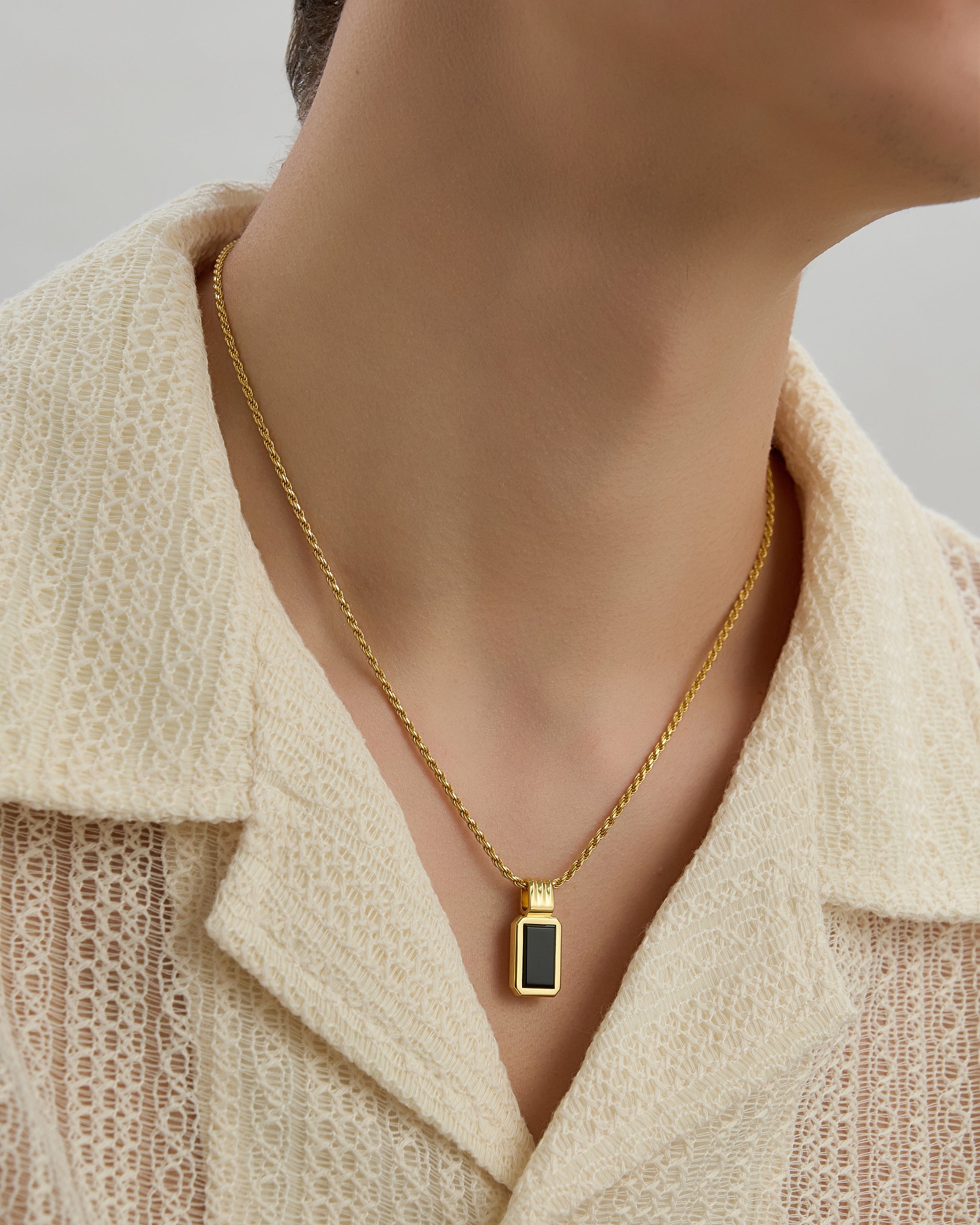 Black Onyx Gold Pendant Necklace for Men