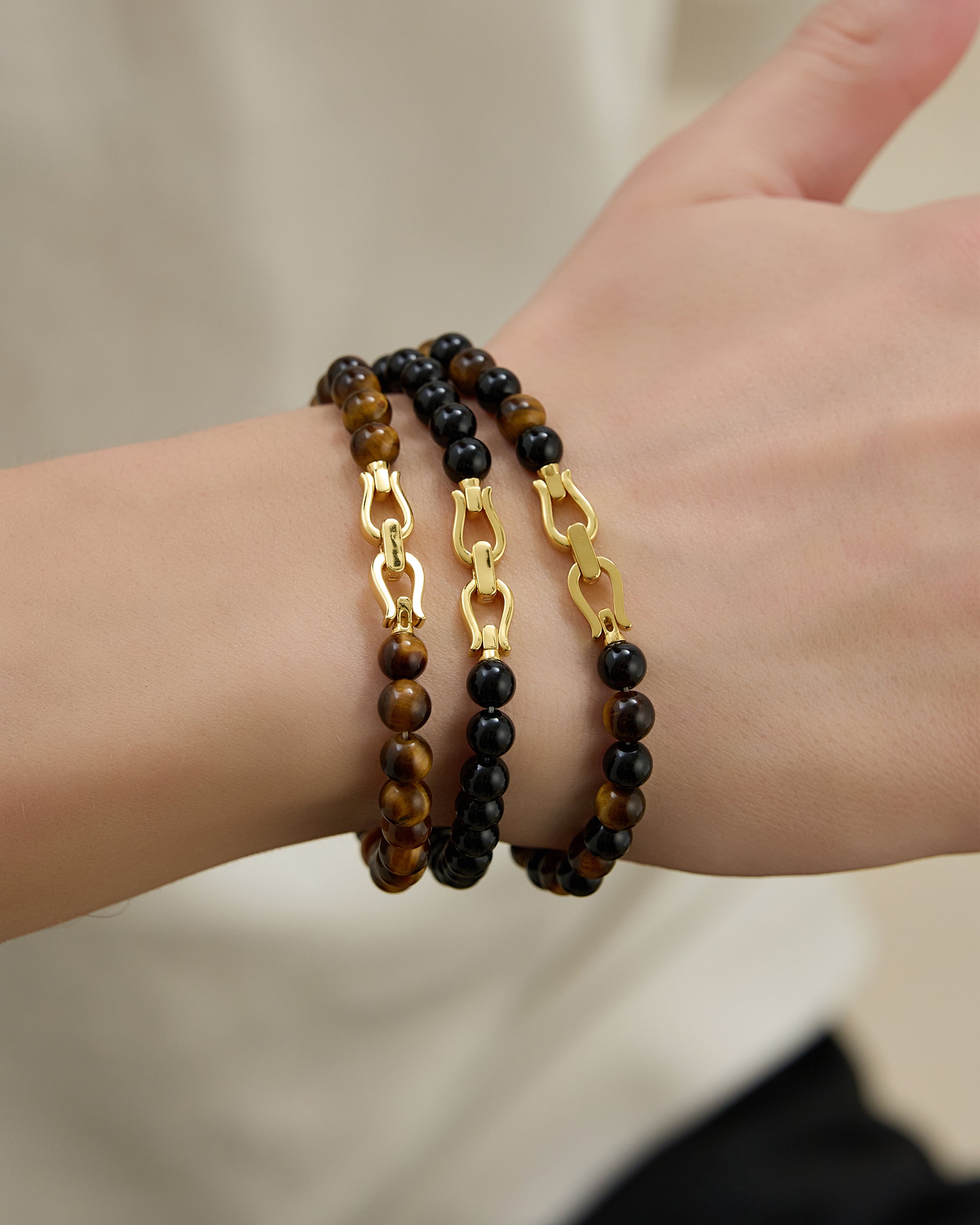 Men's Black Onyx Tiger's Eye Beaded Bracelet