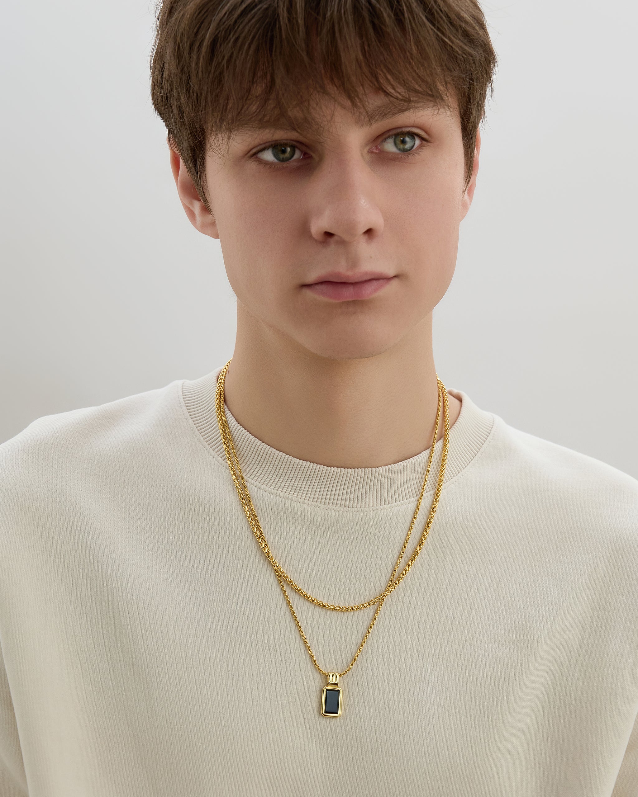 Black Onyx Gold Pendant Necklace for Men