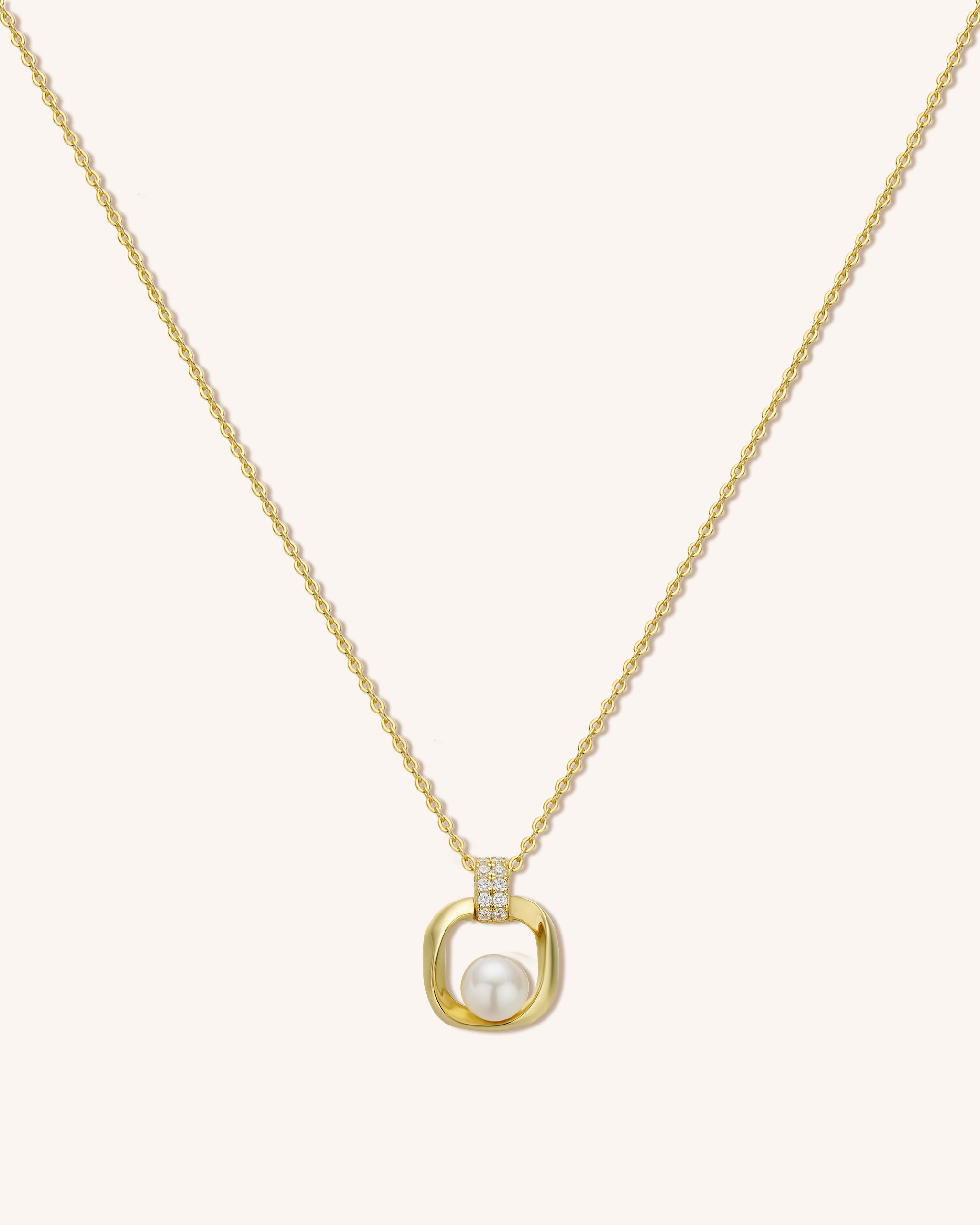 18K Gold Vermeil Pearl Square Necklace for Women