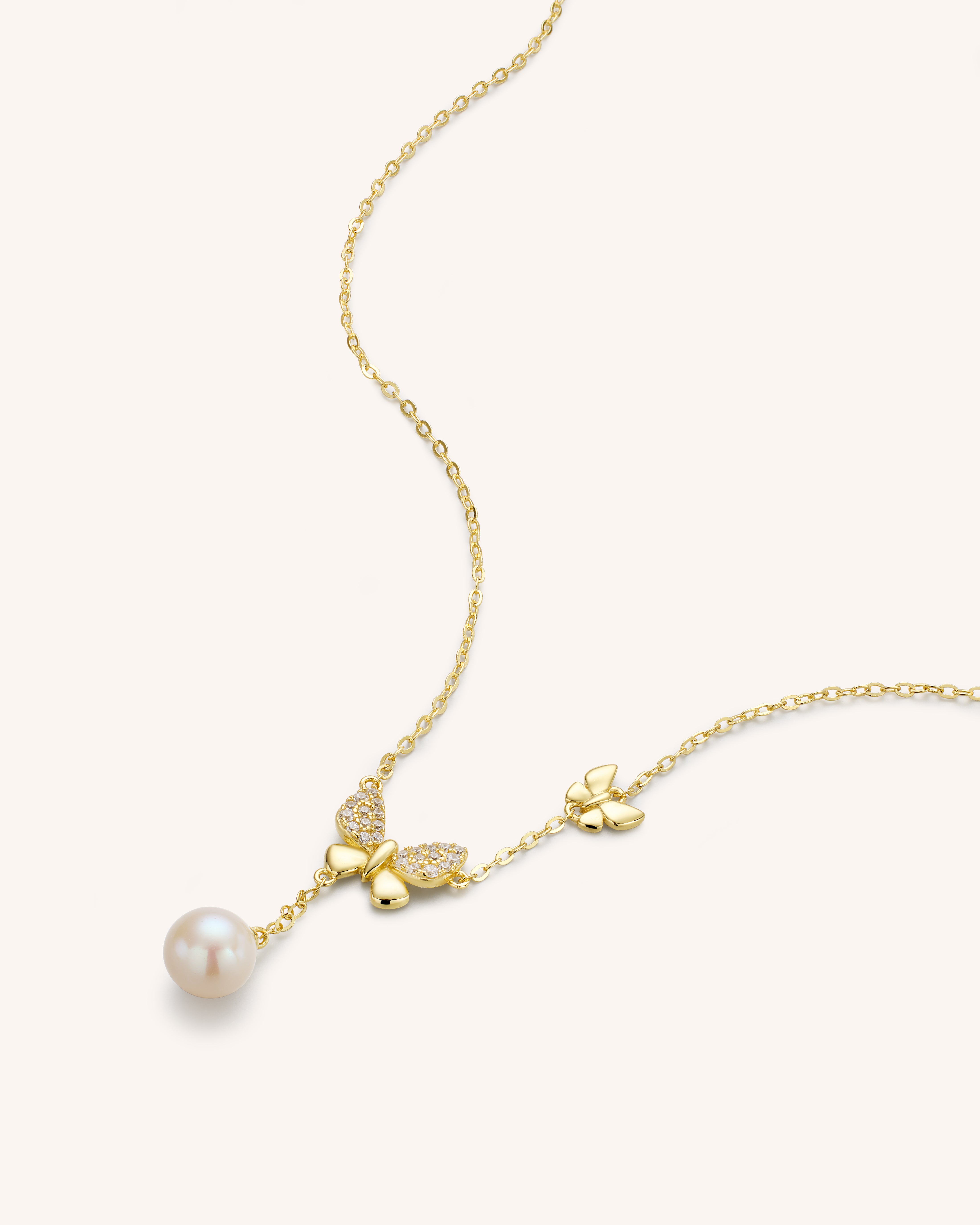 Two Butterfly Pearl Necklace