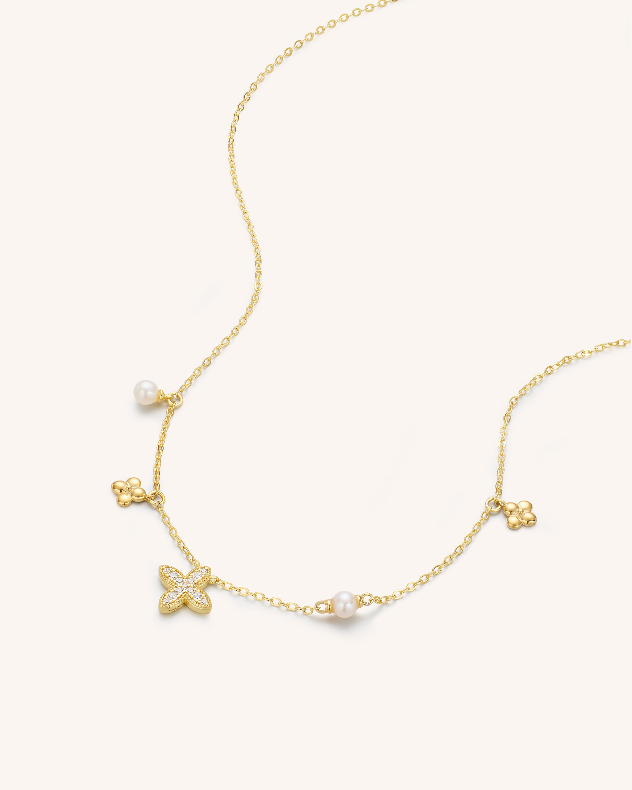 18K Gold Vermeil Clover Pearl Necklace for Women