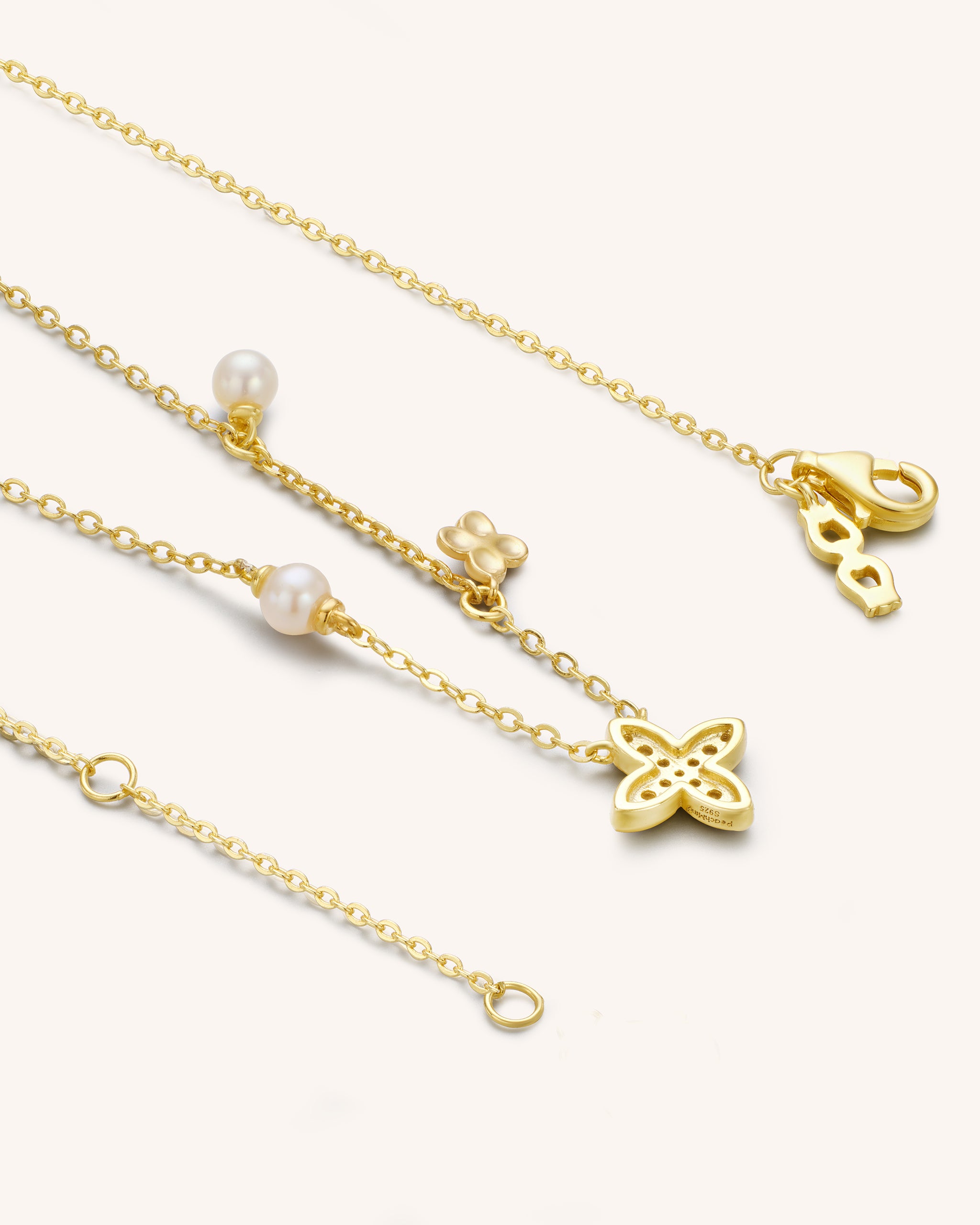18K Gold Vermeil Clover Pearl Necklace for Women