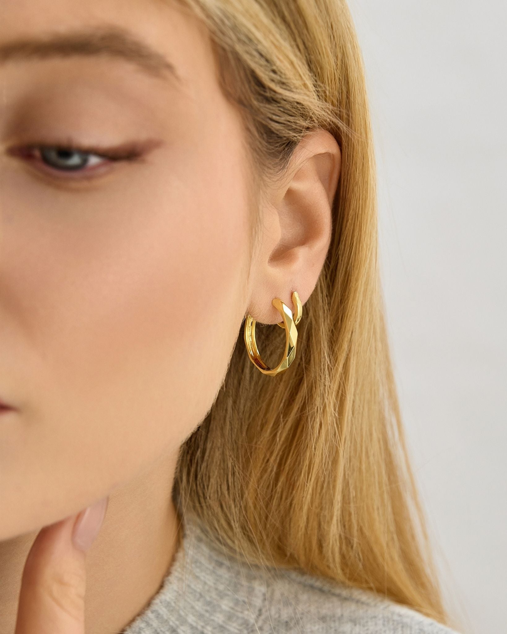 18K Gold Vermeil Faceted Hoops for Women