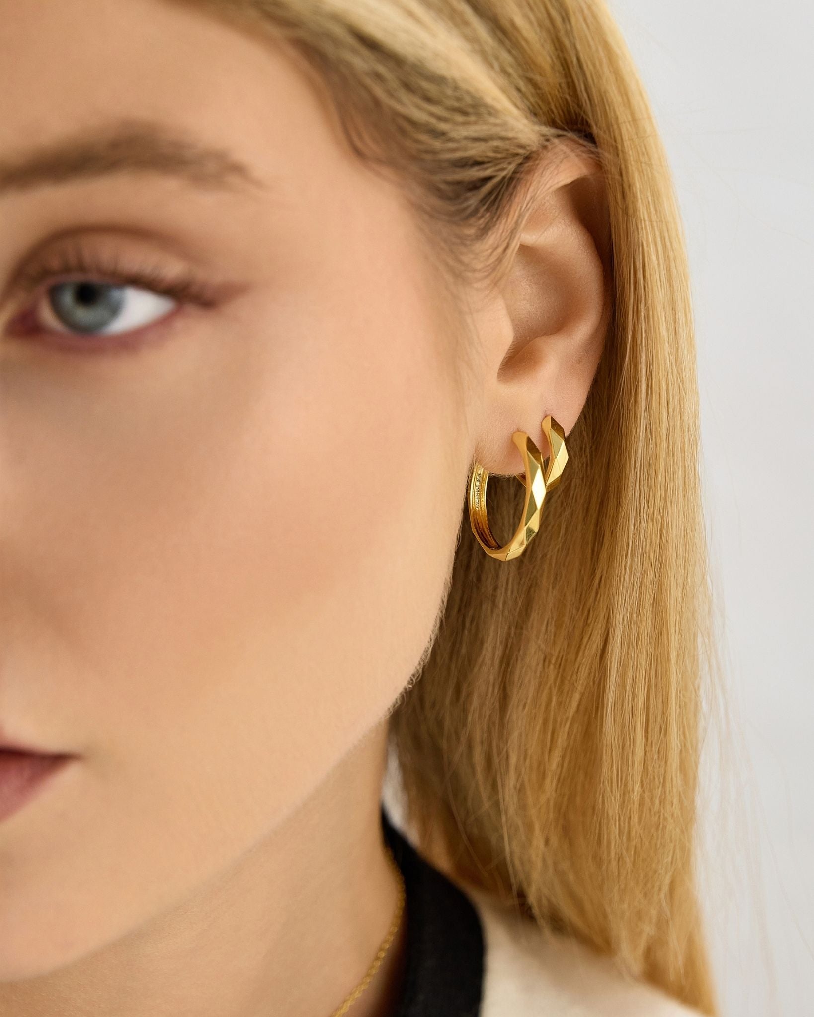 18K Gold Vermeil Faceted Hoops for Women