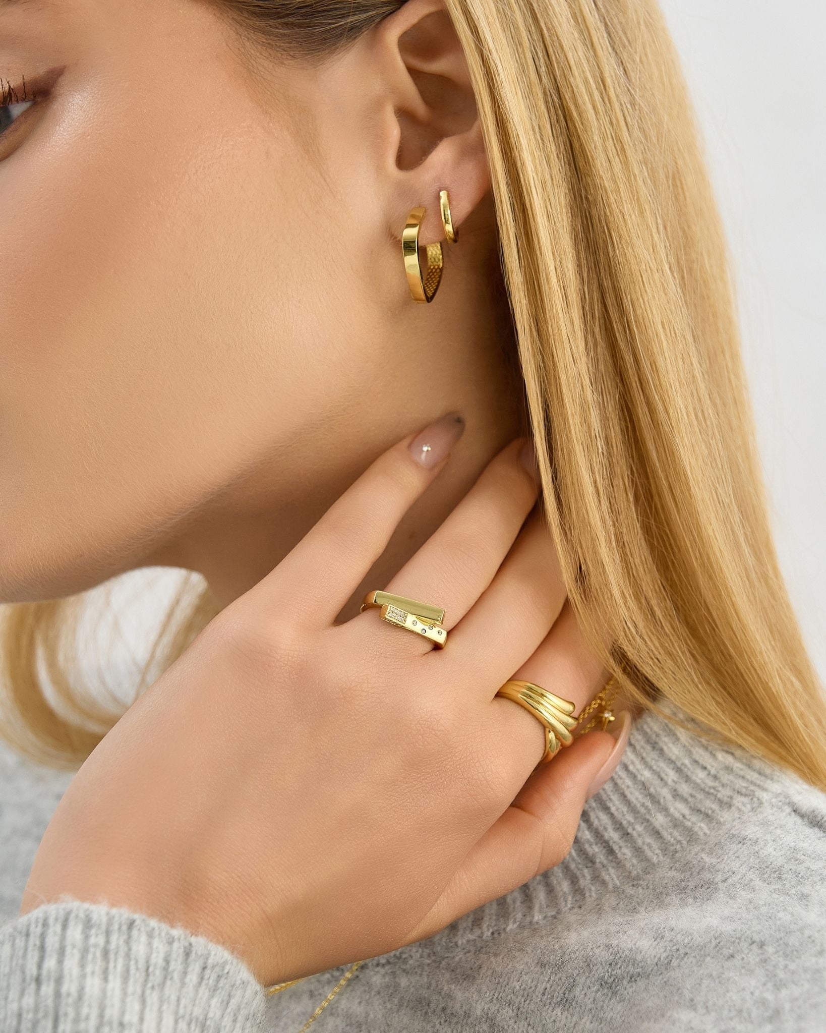 18k Gold Vermeil Grid Hoops for Women