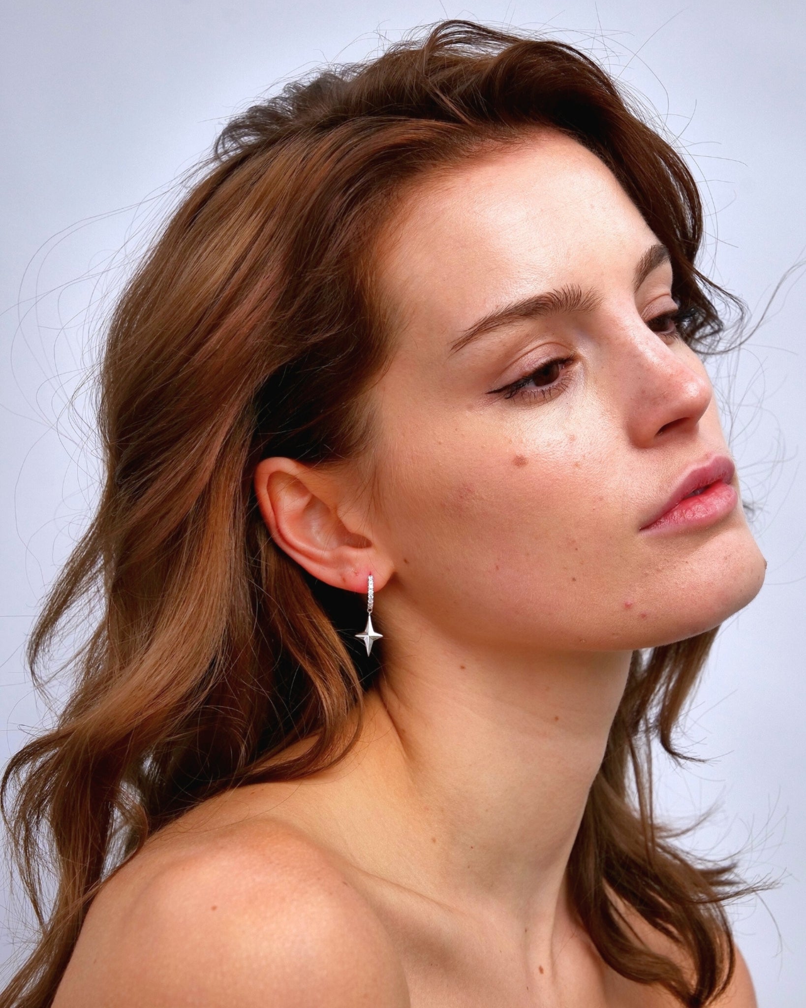 Sterling Silver Star Drop Hoops for Women
