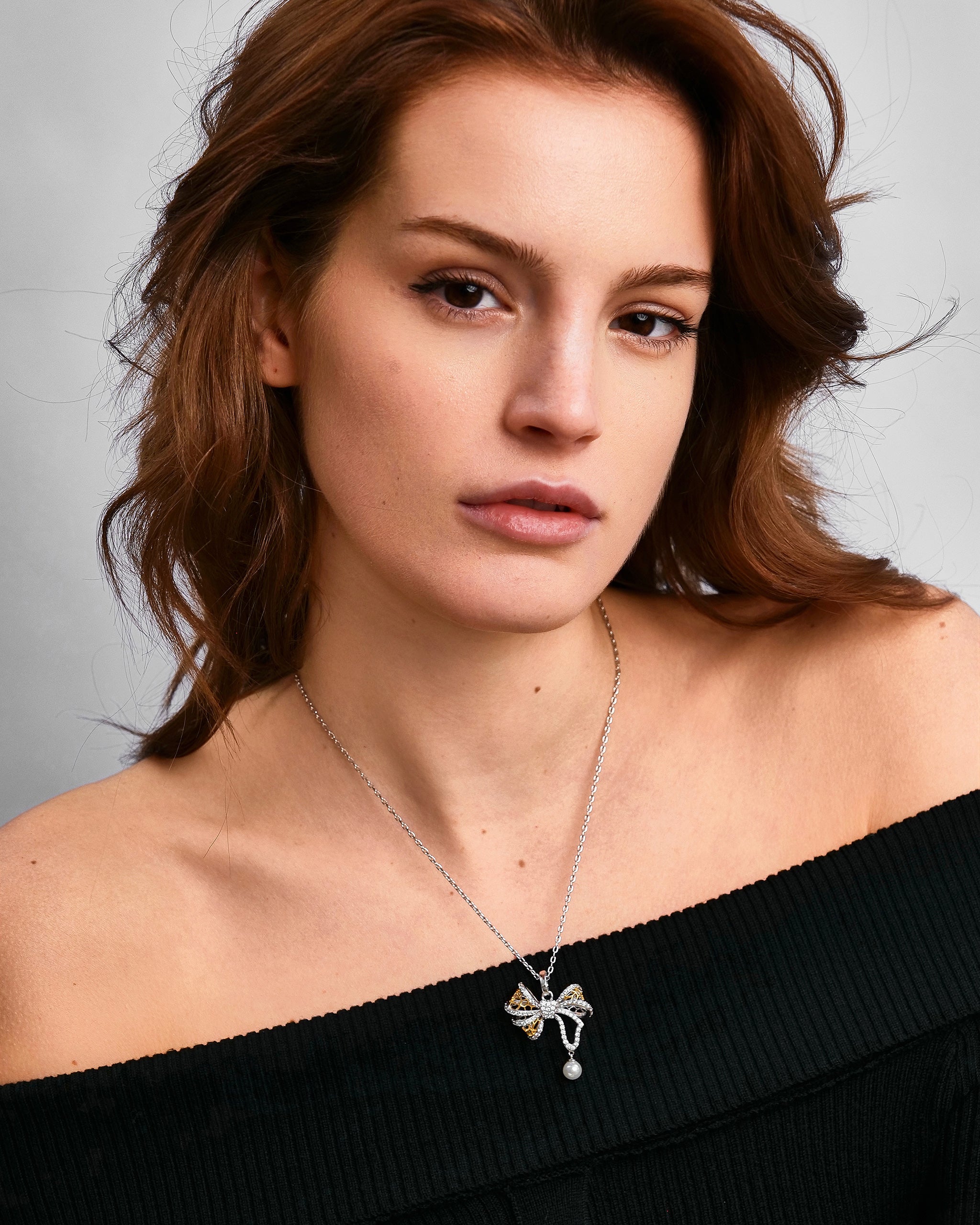 Lace Bow Pendant Necklace for Women