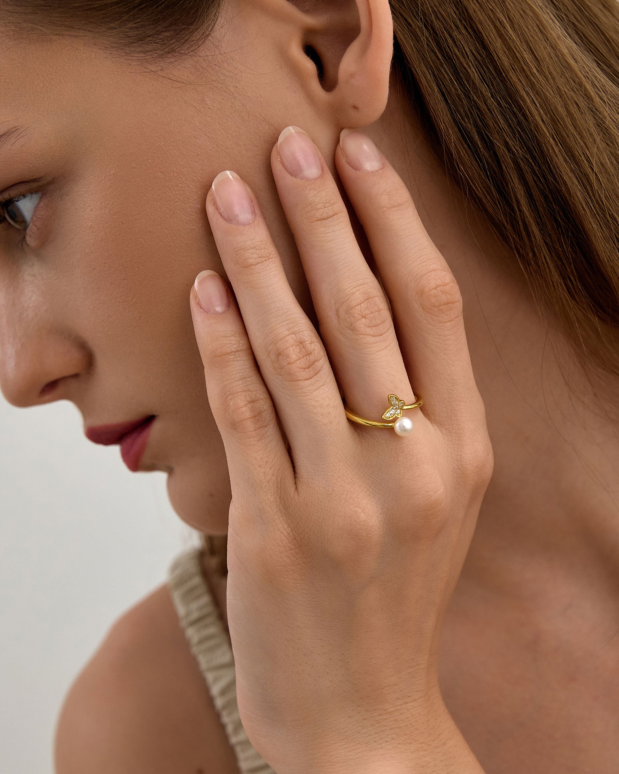 Pearl Butterfly Ring for Women