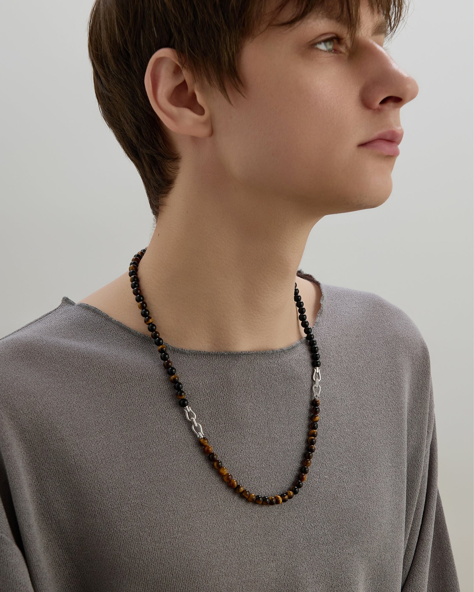 Men's Black Onyx Beaded Necklace