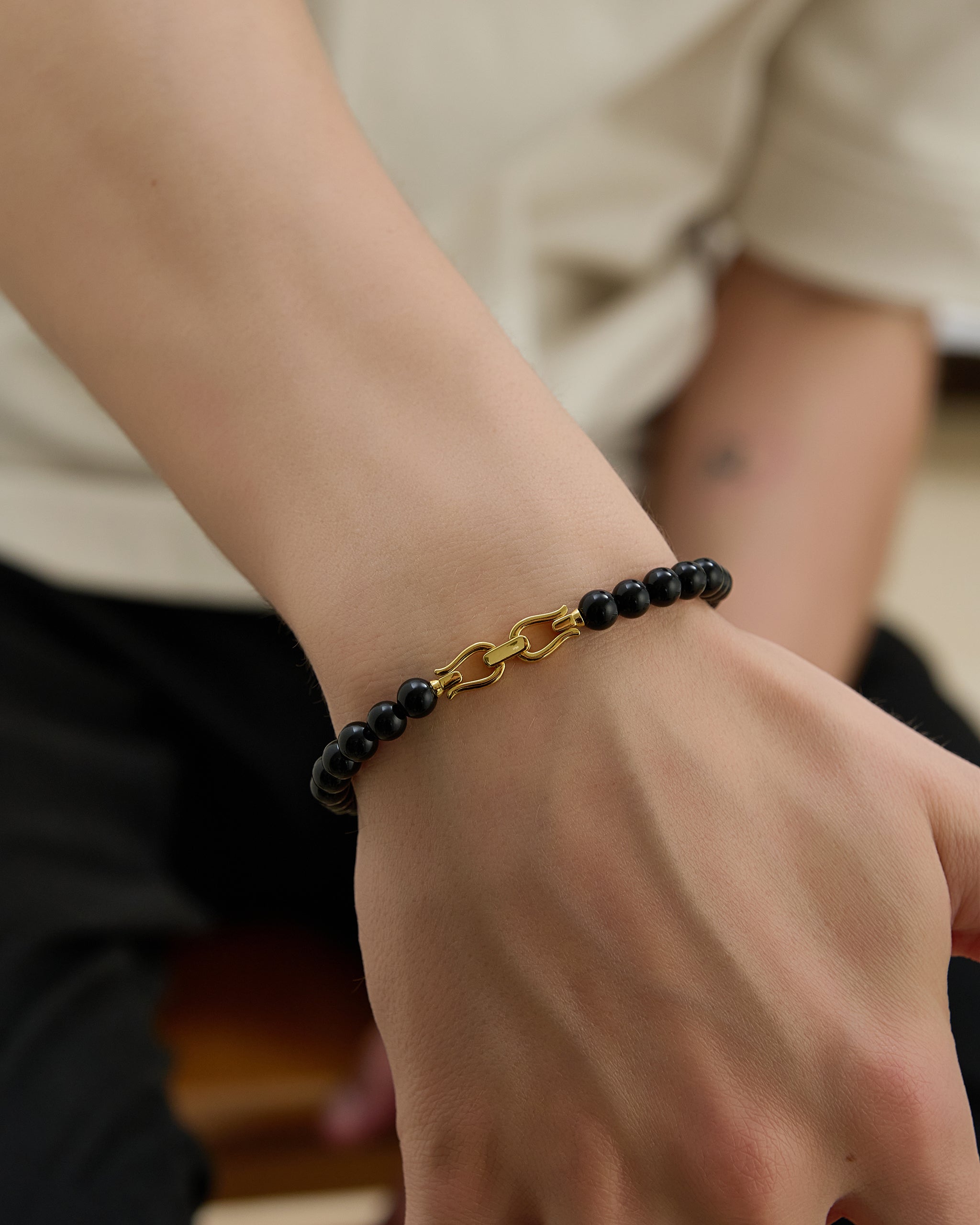 Men's Black Onyx Beaded Bracelet