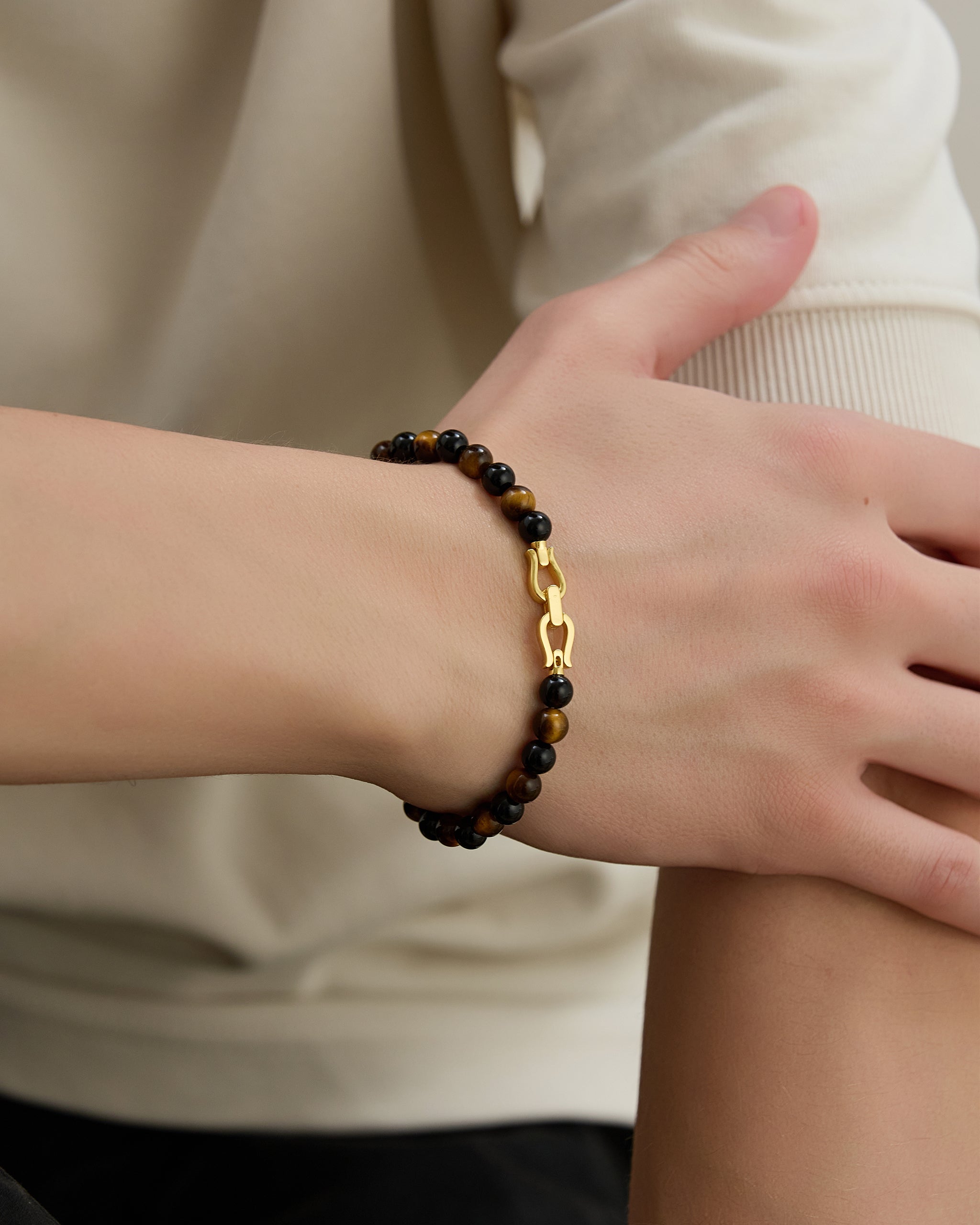 Men's Black Onyx Tiger's Eye Beaded Bracelet