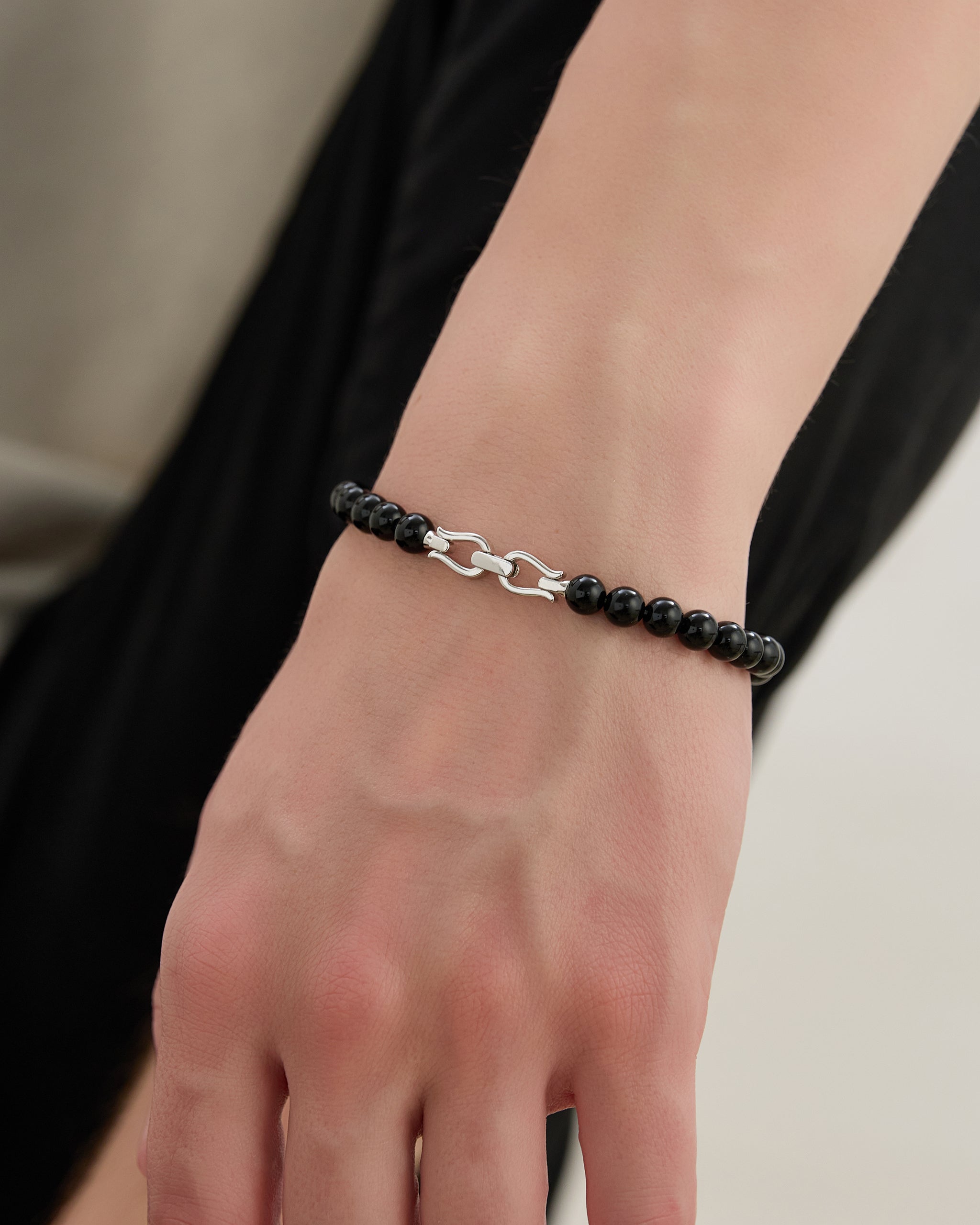 Men's Black Onyx Beaded Bracelet