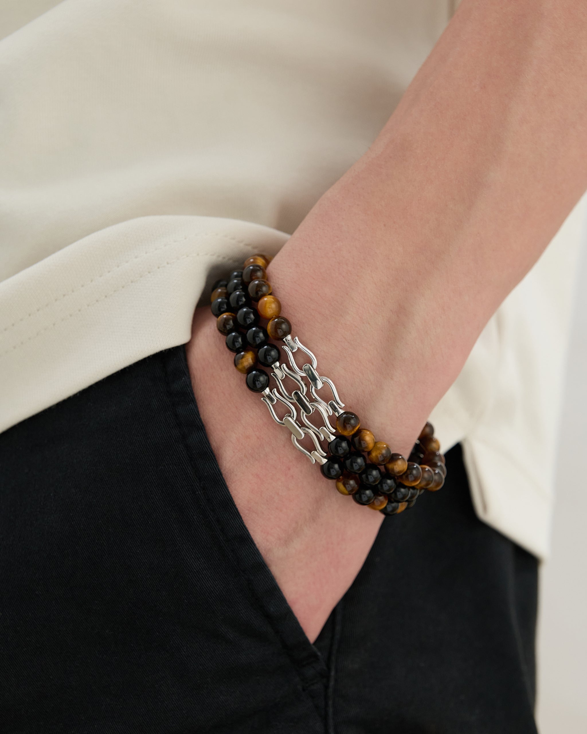 Men's Black Onyx Beaded Bracelet