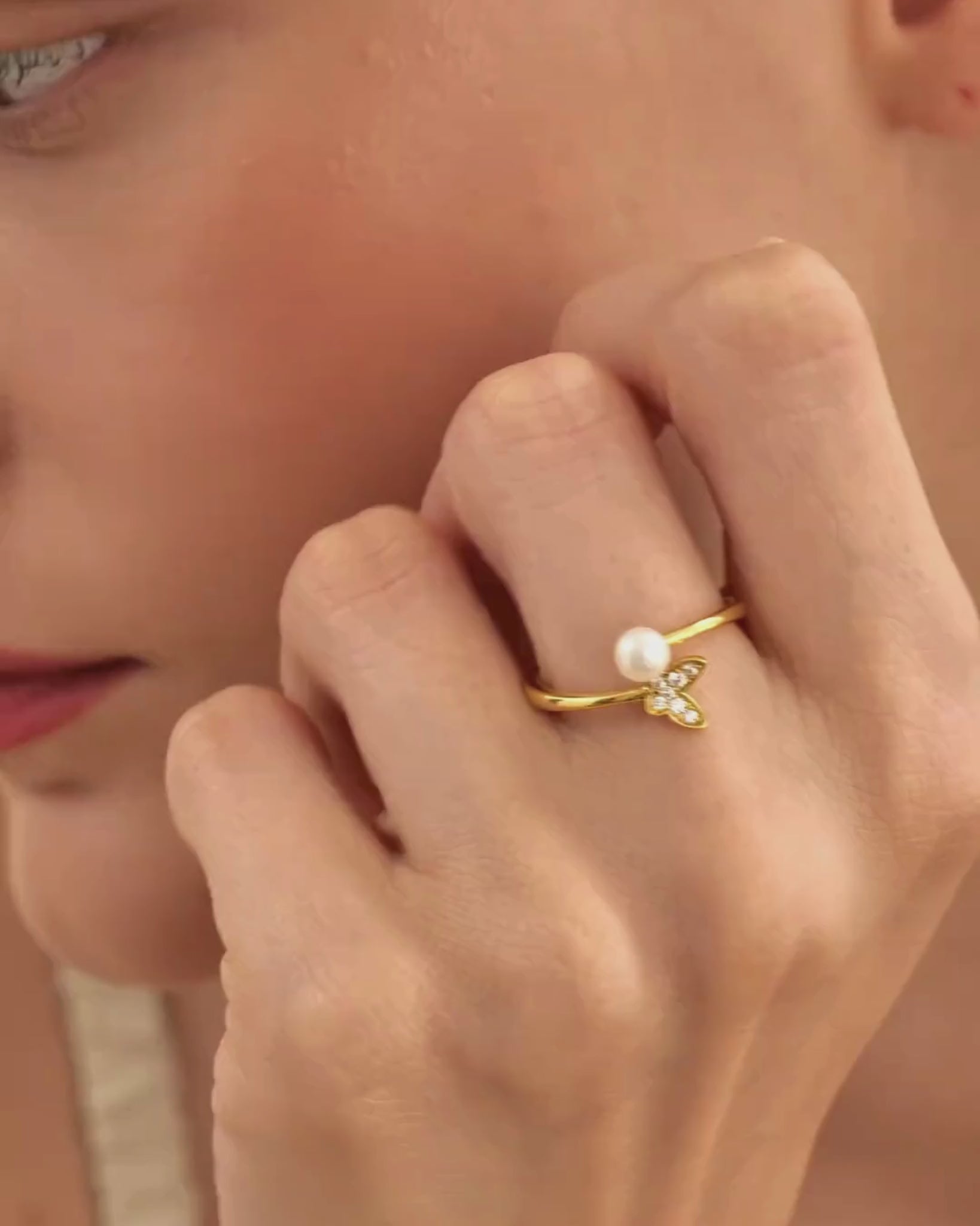 Pearl Butterfly Ring for Women